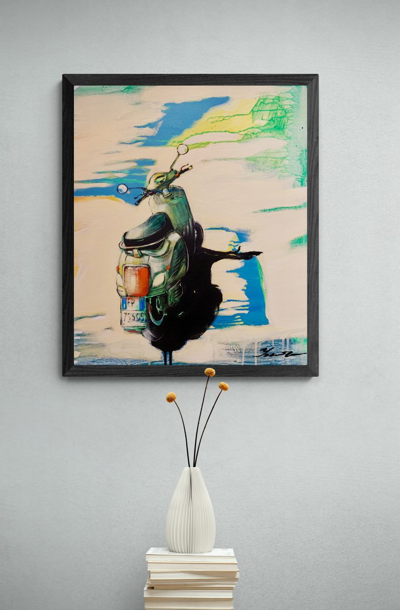 Urban And Pop Transport Acrylic Painting By Yaroslav Yasenev, 20 X 24", Italian Summer Day, Original Artwork