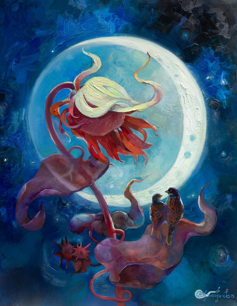 Impressionistic Landscape Oil Painting By Anastasiia Grygorieva, 28 X 35, The Moment Of Eclipse, Original Artwork