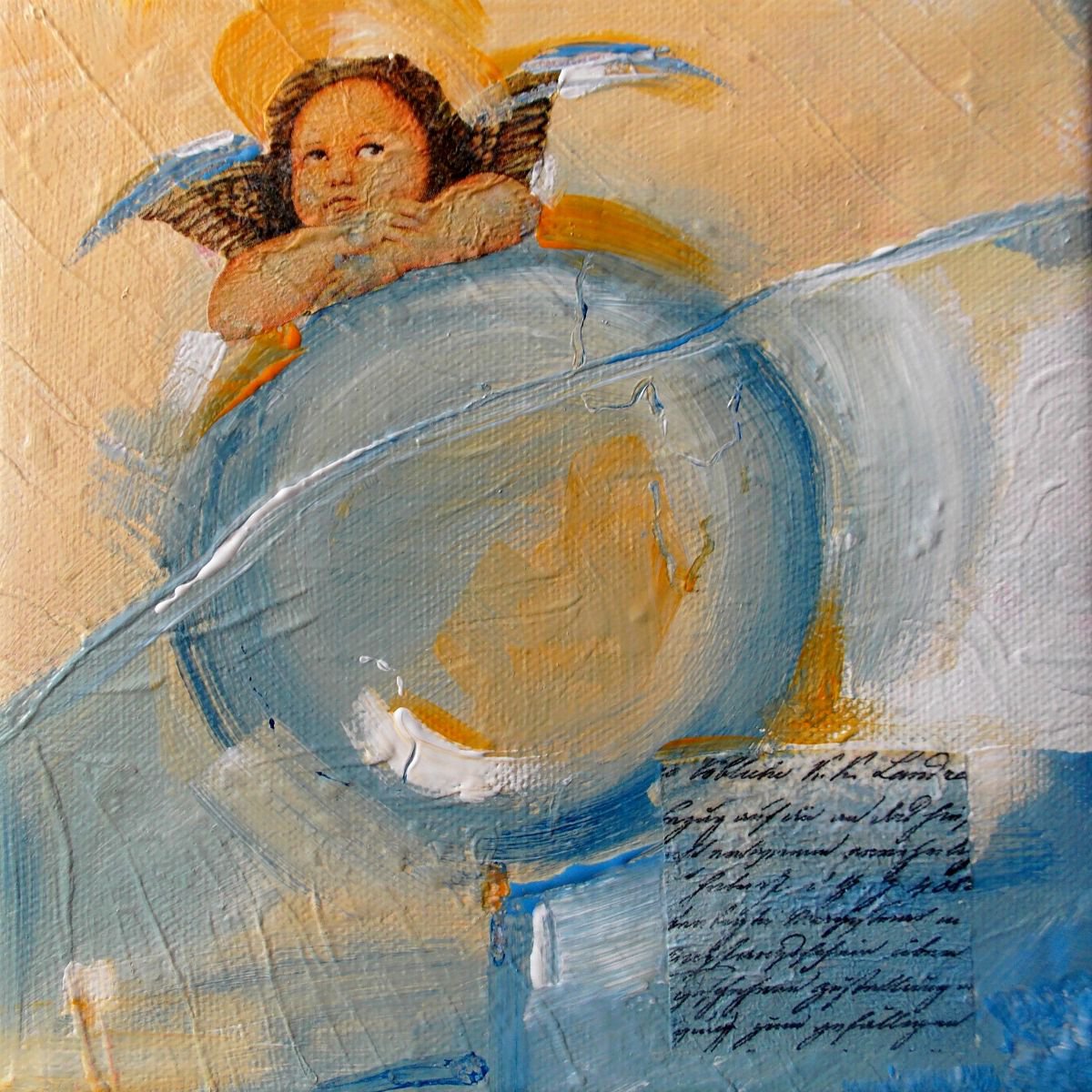 Portrait Painting By Maria Paunova, 8 X 8", ?ngel Of Love - Mixed Media, Original Artwork