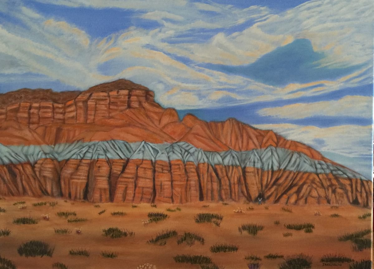 Photorealistic Landscape Oil Painting By Leslie Dannenberg, 30 X 22", Blue Tipped Mesa, Original Artwork