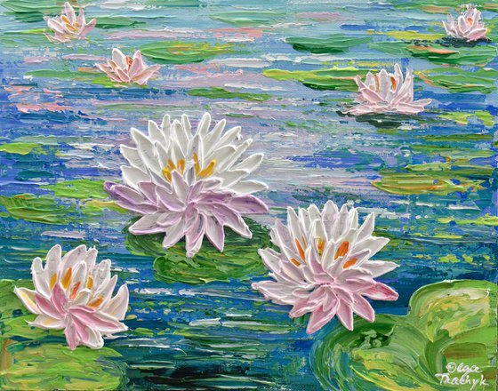Water Lilies Pond - Impasto Floral Art