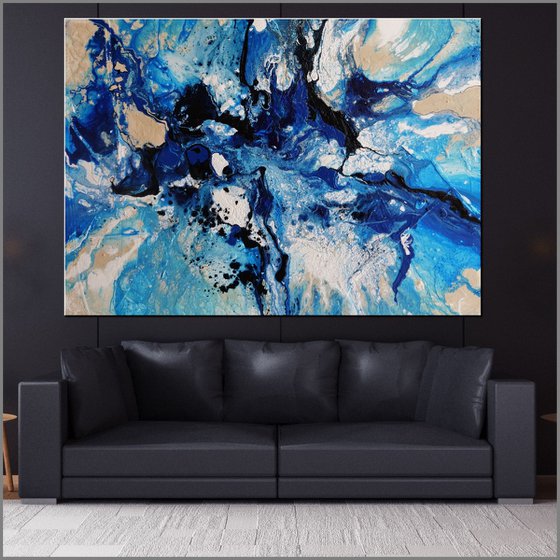 Oceans 140cm x 100cm Blue White Textured Abstract Art