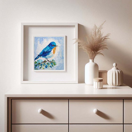 Blue Bird Painting Bird Artwork Miniature Wall Art