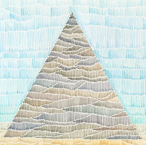 Watercolor abstract pyramid in desert sands
