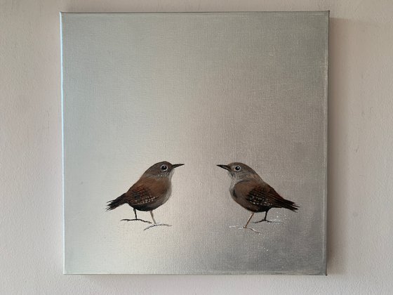 Two Little Wrens ~ on silver