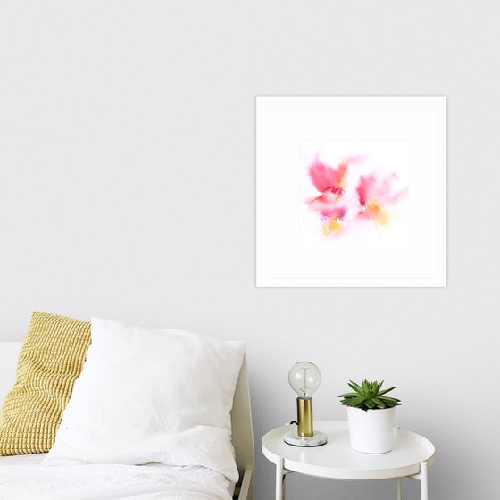 Abstract flowers, small watercolor floral painting