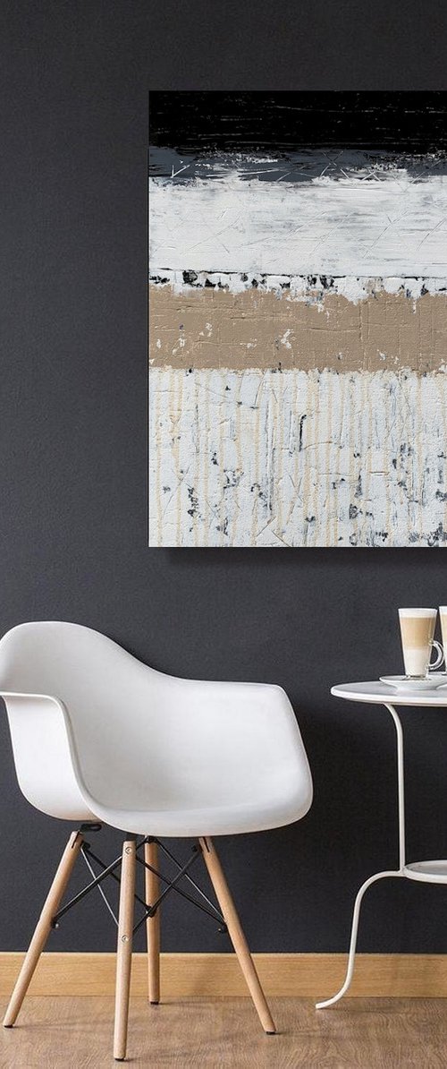Break the Ice - TEXTURED ABSTRACT ART – MINIMALIST Black & White Painting. READY TO HANG! by Julijana Ravbar