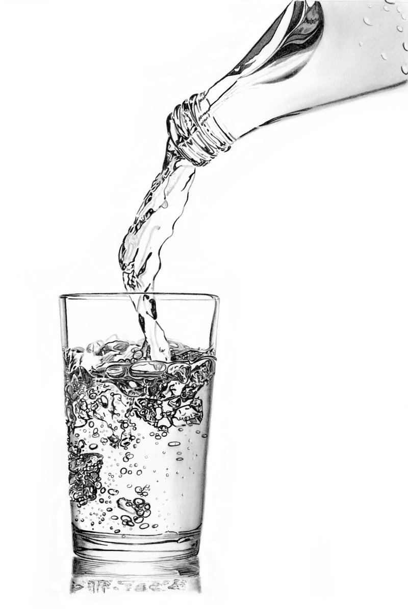 Photorealistic Still Life Pencil Drawing By Paul Stowe, 12 X 18", Fizzy Water Splash, Original Artwork