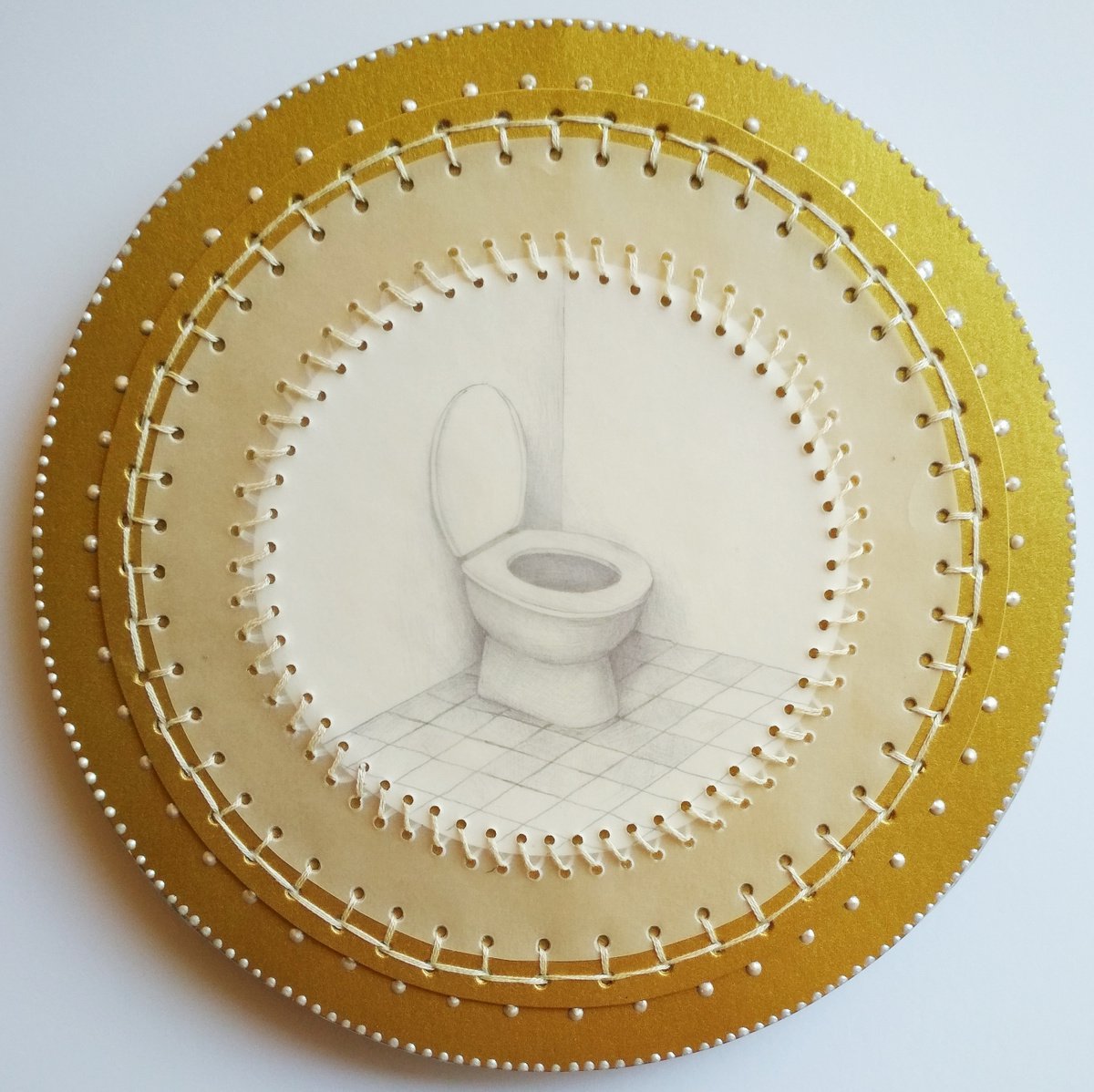 Surrealistic Still Life Collage By Andromachi Giannopoulou, 8 X 8, Golden Toilet, Original Artwork