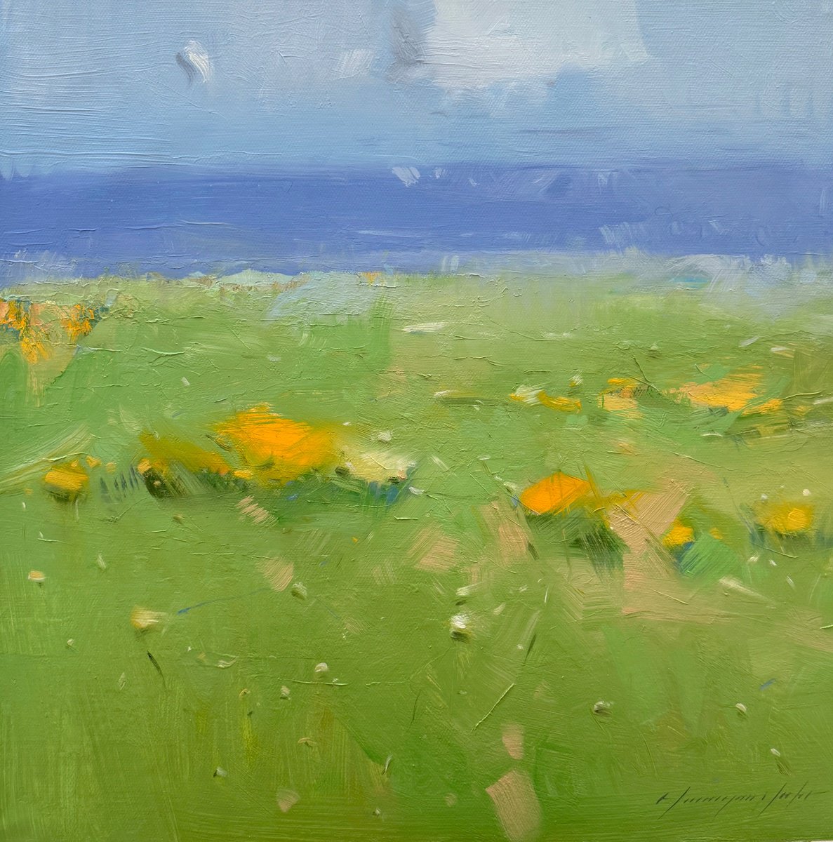 Impressionistic Landscape Oil Painting By Vahe Yeremyan, 20 X 20", Summer Journey, Original Artwork