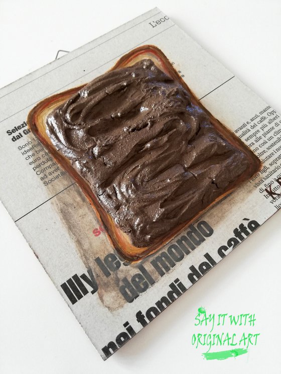 "Toast with Nutella" Original Acrylic on Wooden Board Painting 6 by 6 inches (15x15 cm)