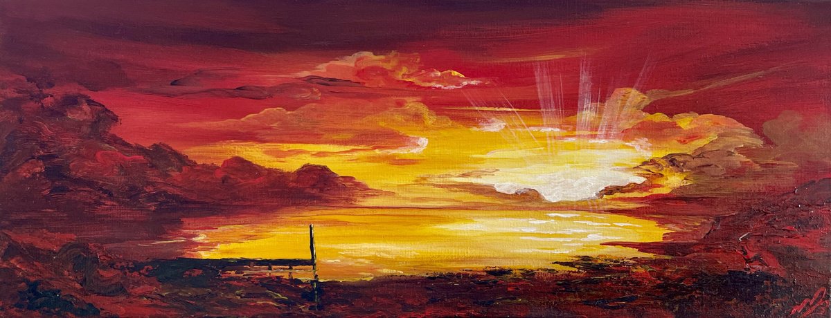 Red Sunset over the Bay by Marja Brown