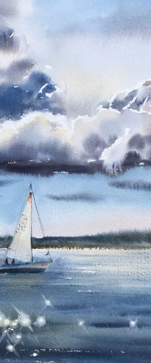 Sailing yacht in the sea by Eugenia Gorbacheva