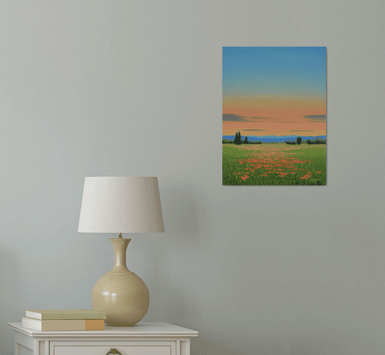 Evening Blush - Colorful Flower Field Landscape