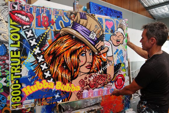 Hubba Bubba Hat Girl 140cm x 100cm Sexy Woman Textured Urban Pop Art