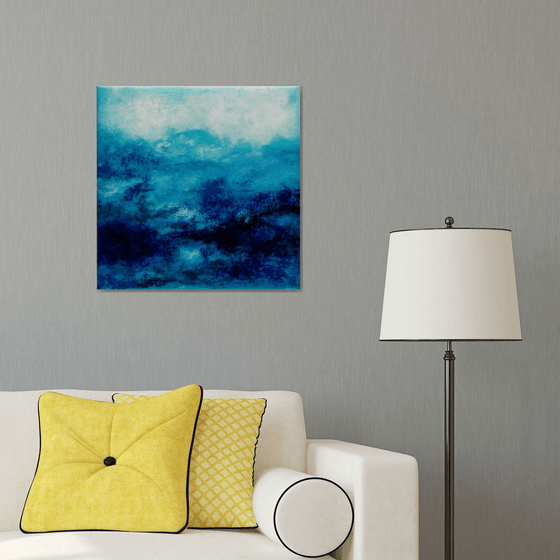 Blue abstract water landscape n°2 - Wall art Abstraction Home decor Oil painting