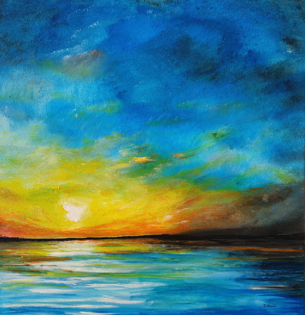 Photorealistic Landscape Acrylic Painting By Daniel Urbani?k, 16 X 16, Night Is Coming, Original Artwork