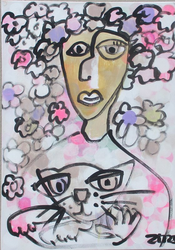 cat queen girl with cats portrait