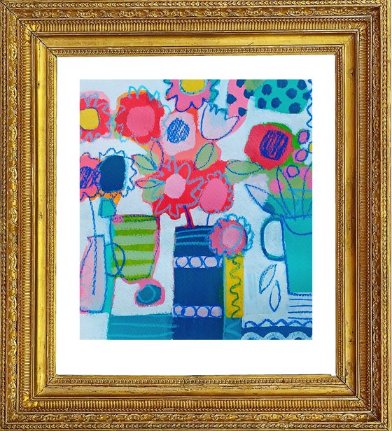 Summer Flowers in a Blue Vase