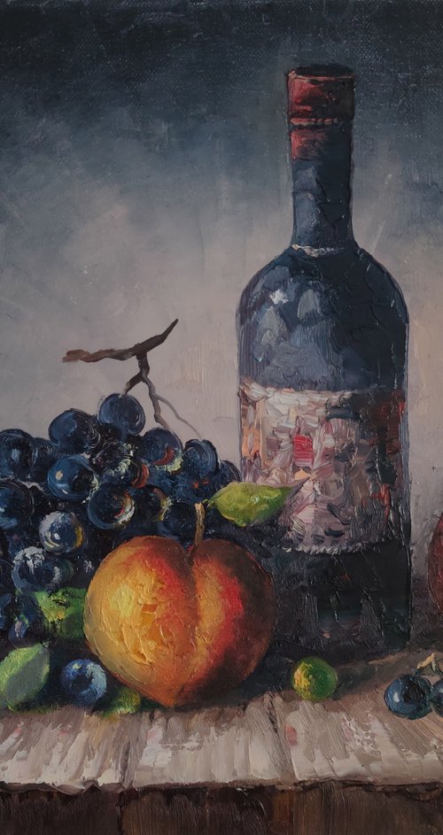 Still life fruits and wine (50x40cm, oil painting,  ready to hang) by Hayk Miqayelyan