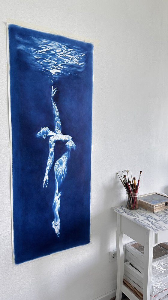 Siren's Call - Vertical Blue Underwater Nude