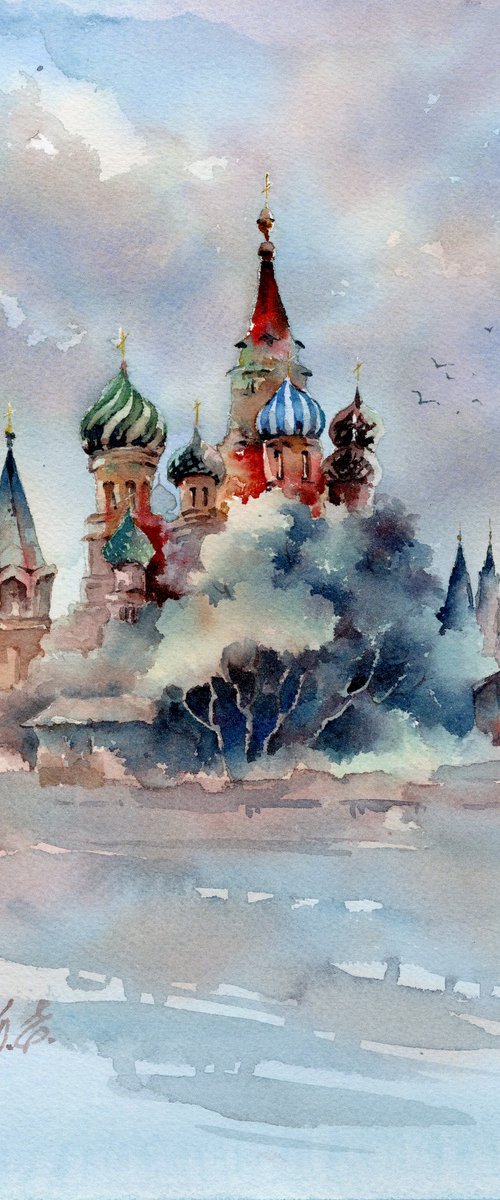 Moscow, St. Basil's Cathedral, Russia in watercolor by Yulia Evsyukova