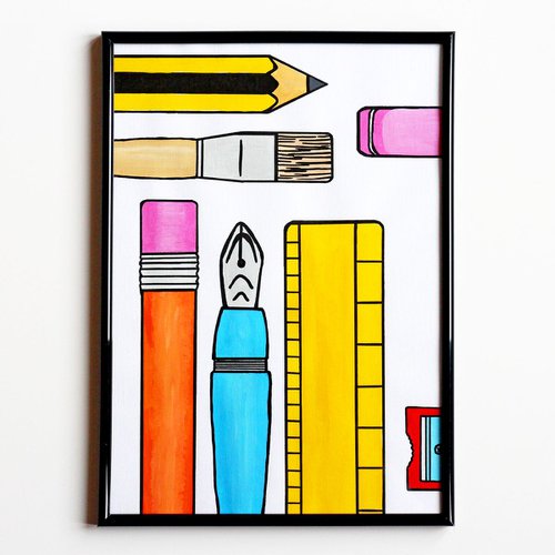 Stationery Set Pop Art Painting On Unframed A4 Paper by Ian Viggars
