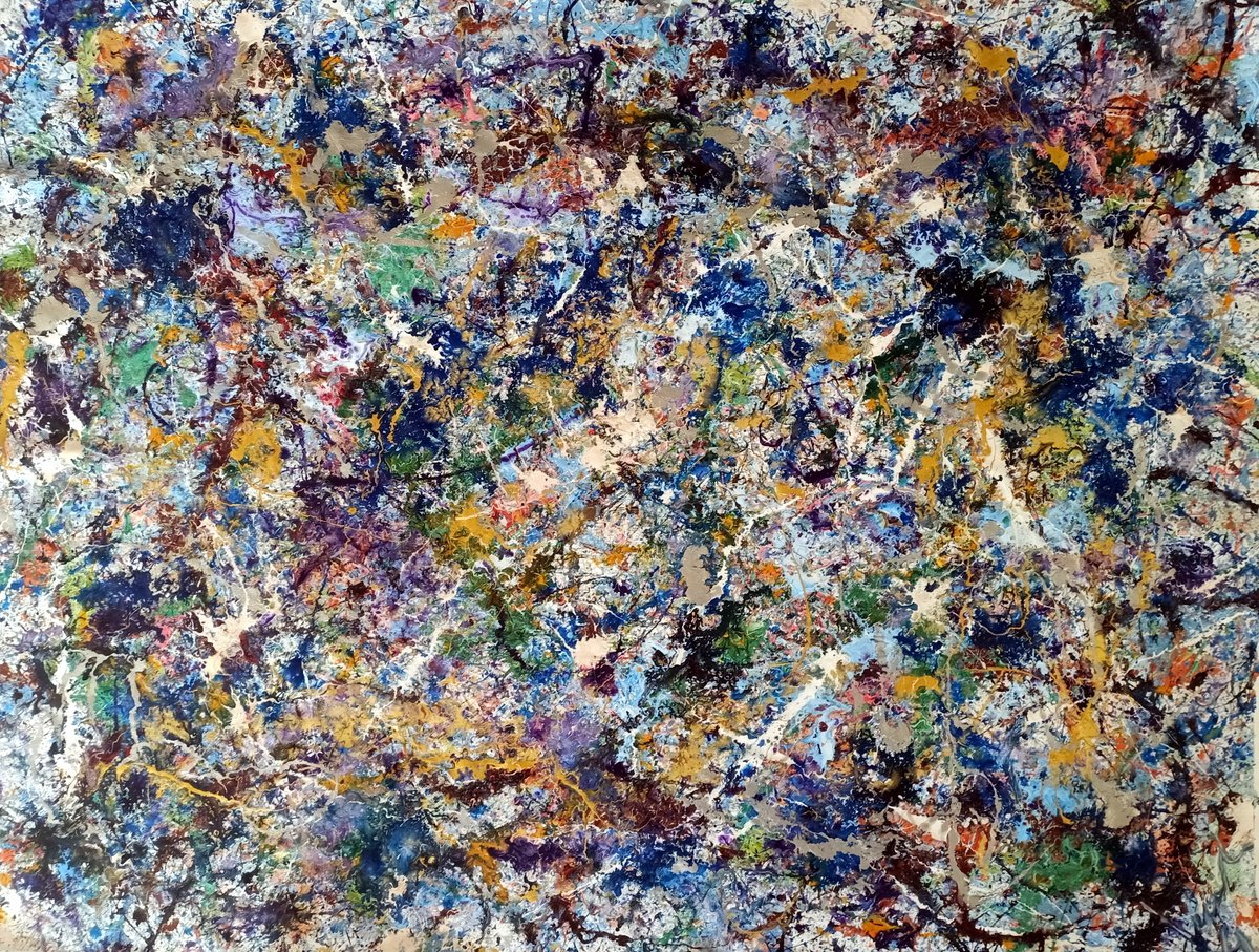 Abstract Oil Painting By Antonino Puliafico, 79 X 63, Lo Spazio Cosmico, Original Artwork