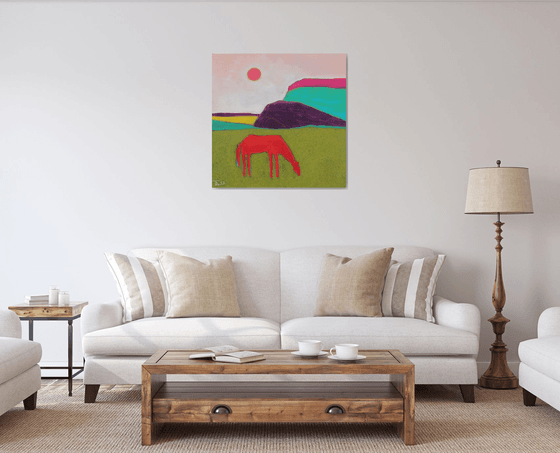 "Landscape with a red horse."