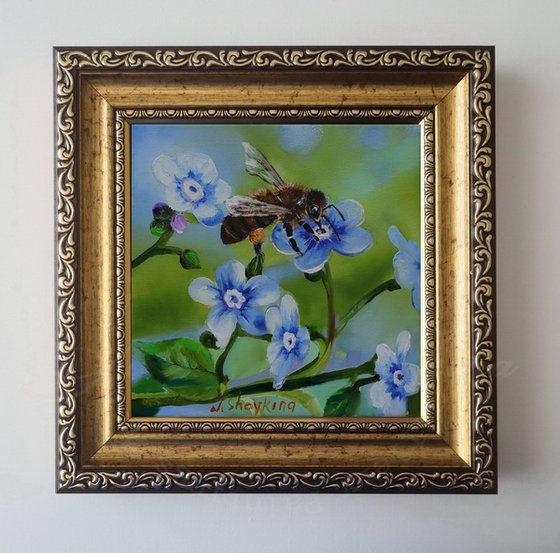 Honey Bee on Blue Flower