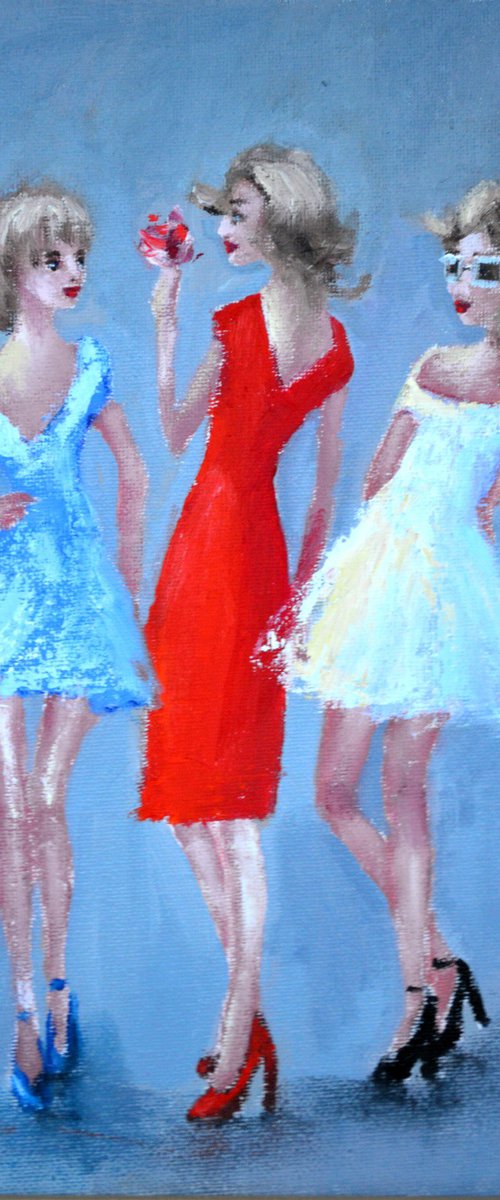 3 funny fashionistas.  Miniature Gift Art by Elena Lukina