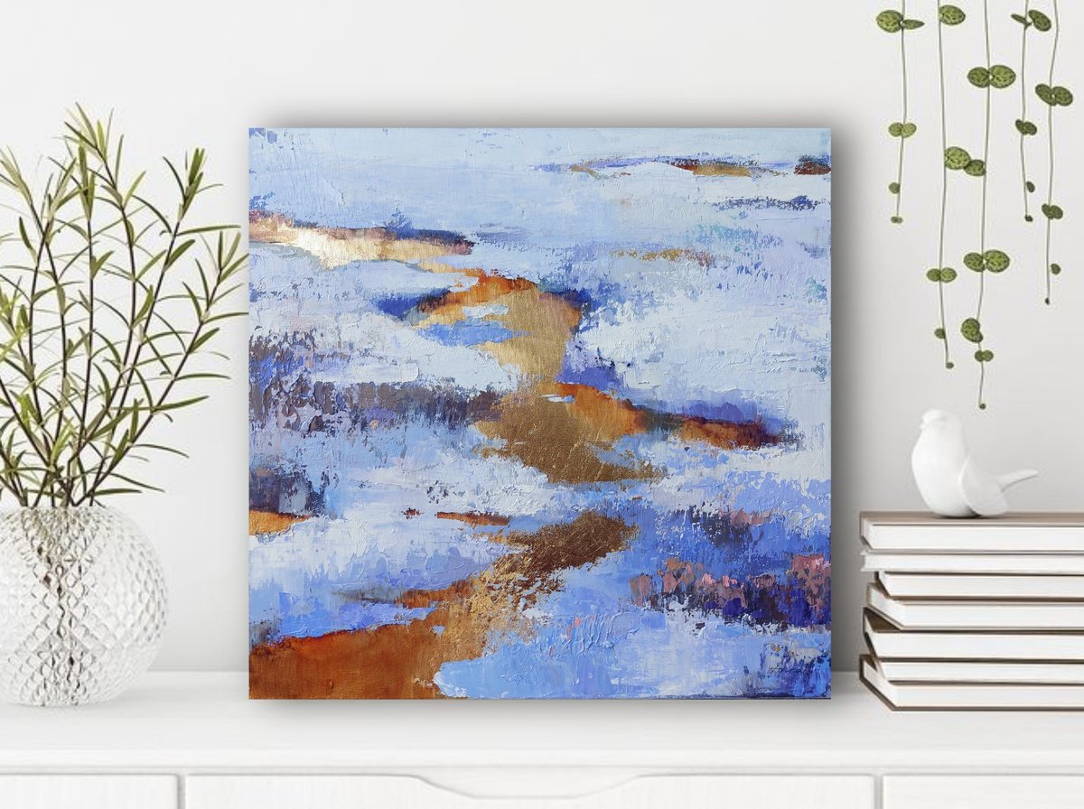 Expressive Landscape Oil Painting By Anna Silabrama, 16 X 16, - ?Gilded Frost Flow - ?, Original Artwork