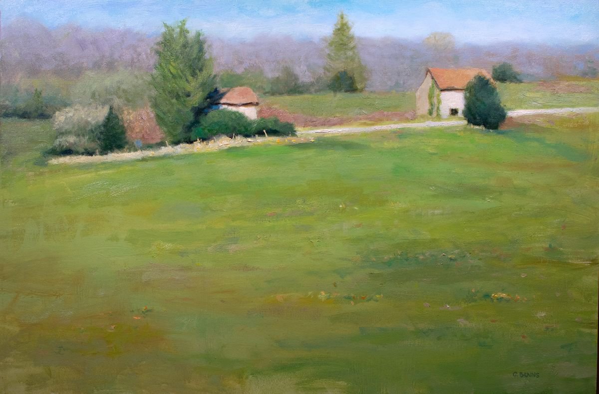 Impressionistic Landscape Oil Painting By Gav Banns, 24 X 16, French Landscape Old Houses In The Limousin Countryside, Artfinder