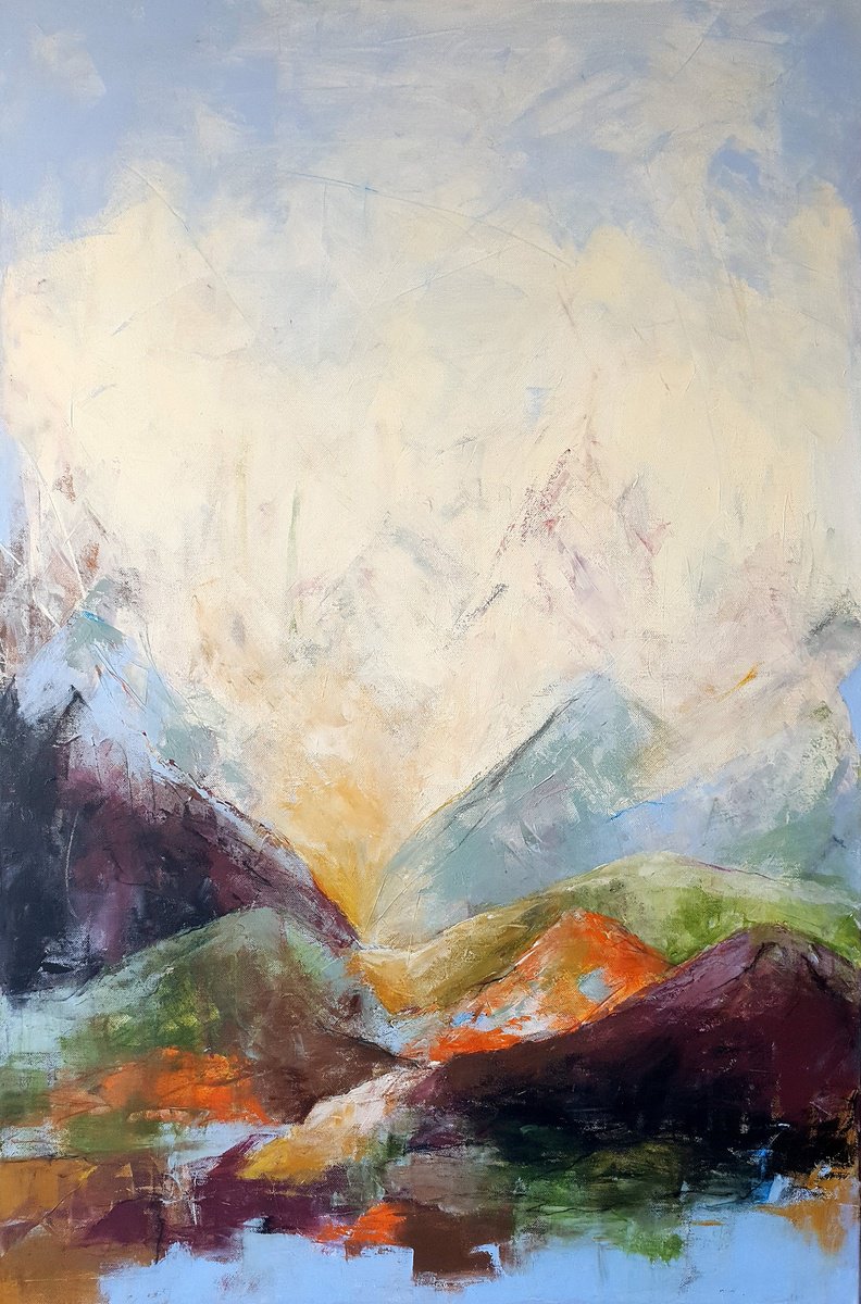 Abstract Landscape Acrylic Painting By Iulia Paun, 24 X 35, Connecting The Dots, Original Artwork