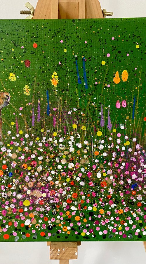 Hares in the meadow. Acrylic painting by Bethany Taylor