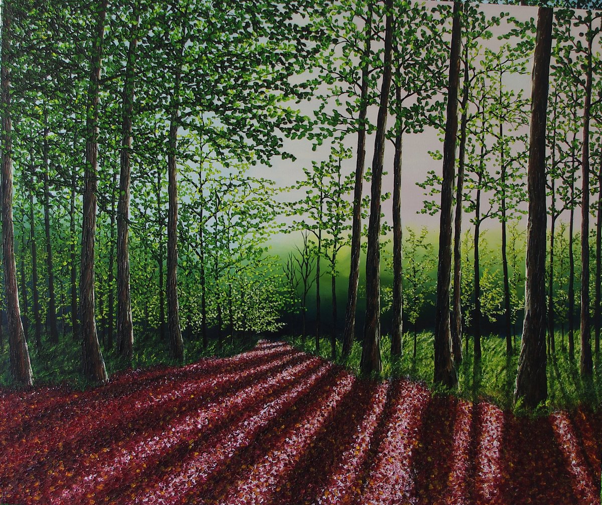 Impressionistic Landscape Oil Painting By Hazel Thomson, 47 X 39, Late Afteroon Walk, Original Artwork