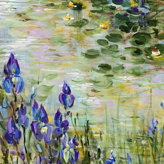 Blue irises at the pond III