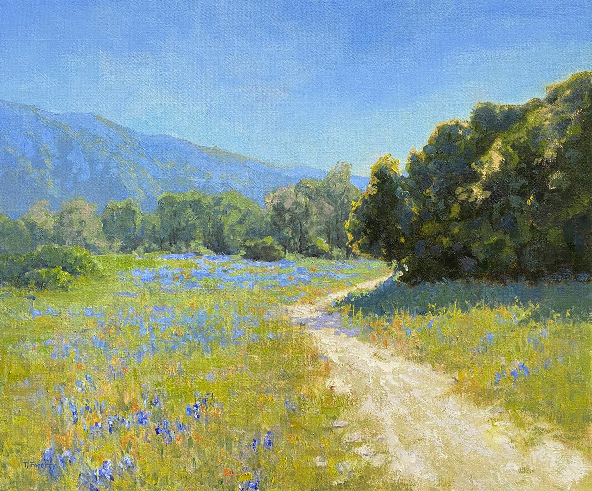 Impressionistic Landscape Oil Painting By Tatyana Fogarty, 24 X 20", Sky Lupine Meadow Along Garland Ranch Park Trail, Artfinder