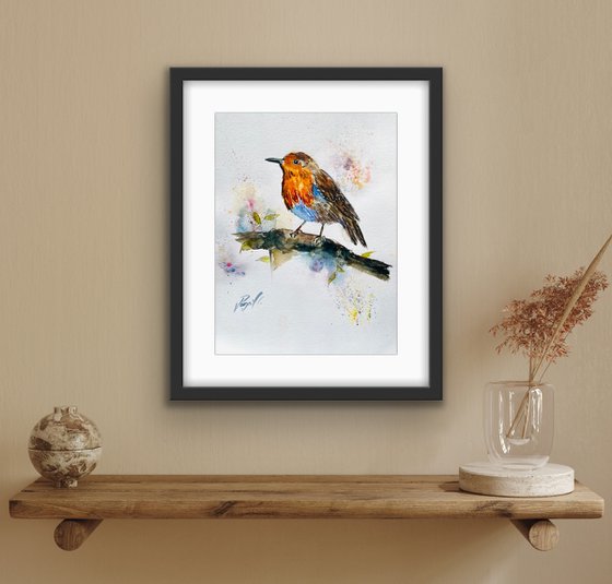 Joyful Robin 1 - Bird Painting