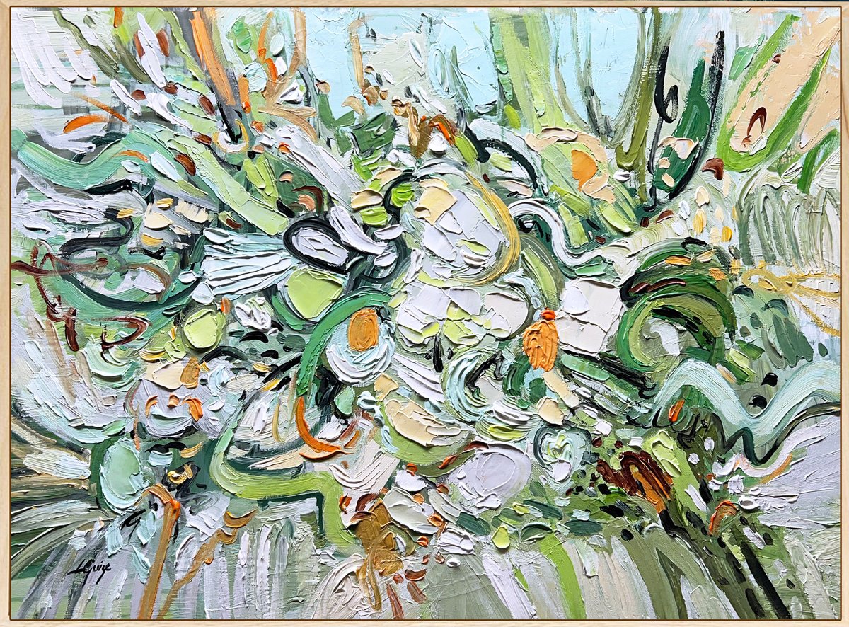 Abstract Acrylic Painting By Lana Guise, 33 X 25", Energy In Green, Original Artwork