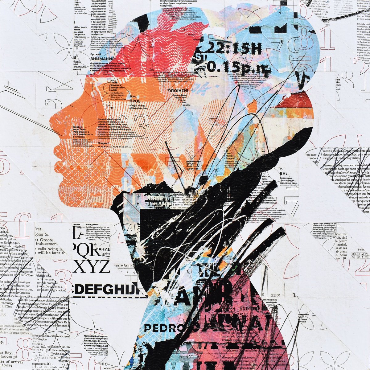 Portrait Collage By Manel Villalonga, 20 X 20", 97 Portrait, Original Artwork