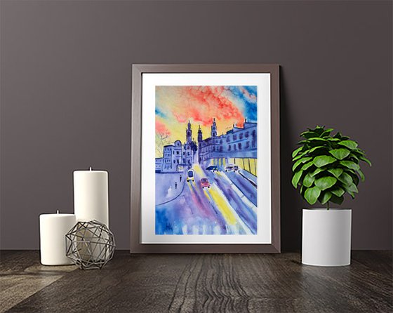 Lviv original watercolor painting