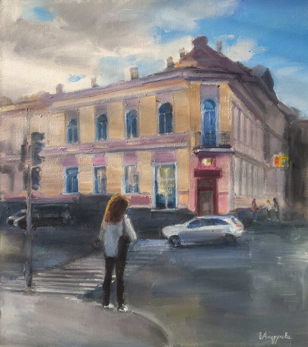 Impressionistic Cityscapes Oil Painting By Valentina Andrukhova, 16 X 18", Kharkiv After The Rain, Original Artwork