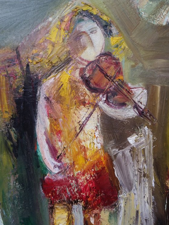 The violinist 48x65cm, oil/canvas portraiture