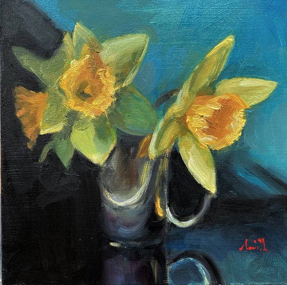 Original Oil Still Life Daffodils.