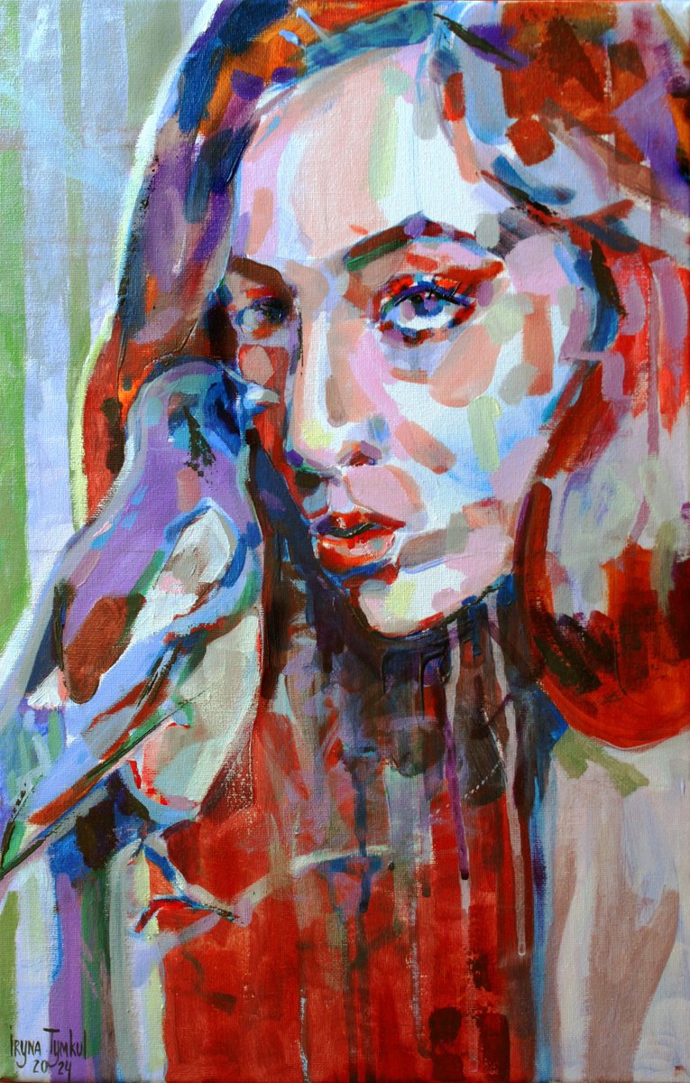 Expressive Portrait Acrylic Painting By Iryna Tymkul, 12 X 18, 33 Silver Hairs, Original Artwork