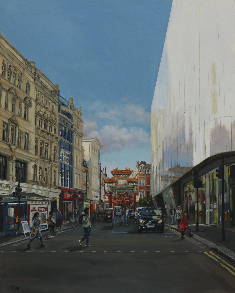 Cityscapes Oil Painting By Tom Clay, 16 X 20", Wardour Street, London, Original Artwork