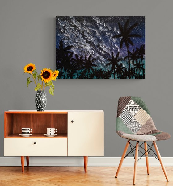 Palm trees shadows and starlight