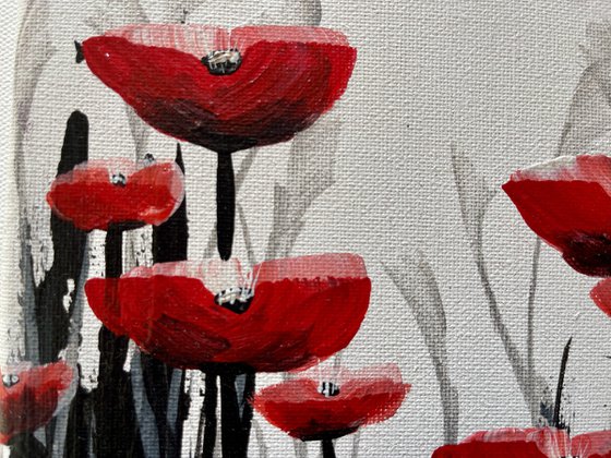 Abstract Red Poppies against a White Sky