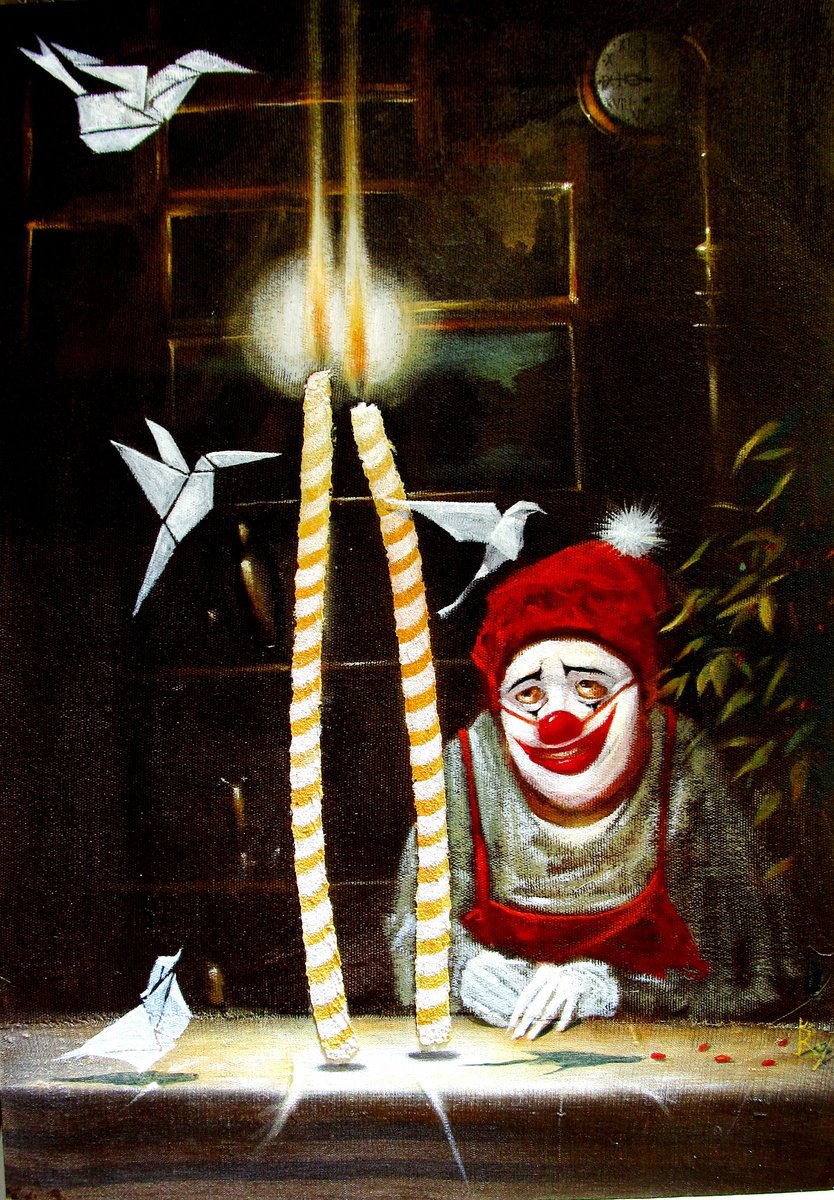 Surrealistic Portrait Oil Painting By Serhiy Roy, 17 X 23", Flight Of White Paper Birds Ii, Original Artwork